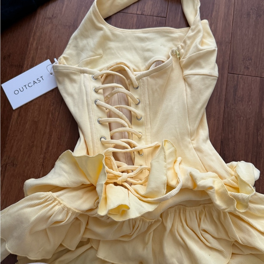 Yellow Halter Neck Ruffle Dress - Picture 2 of 2